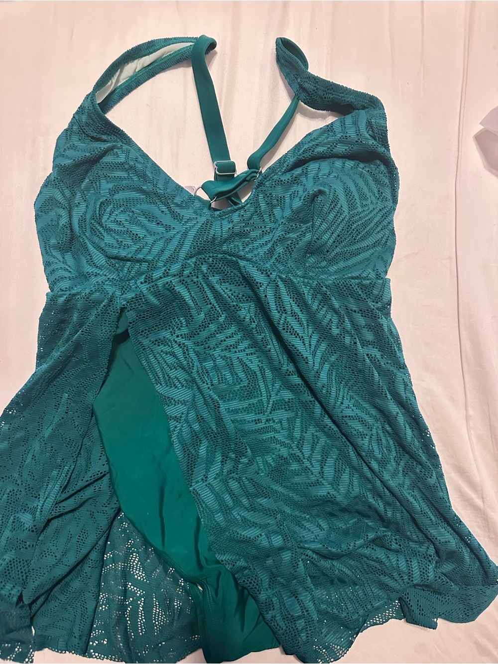 NWT Cupshe Teal Lace Overlay One-Piece Swimsuit